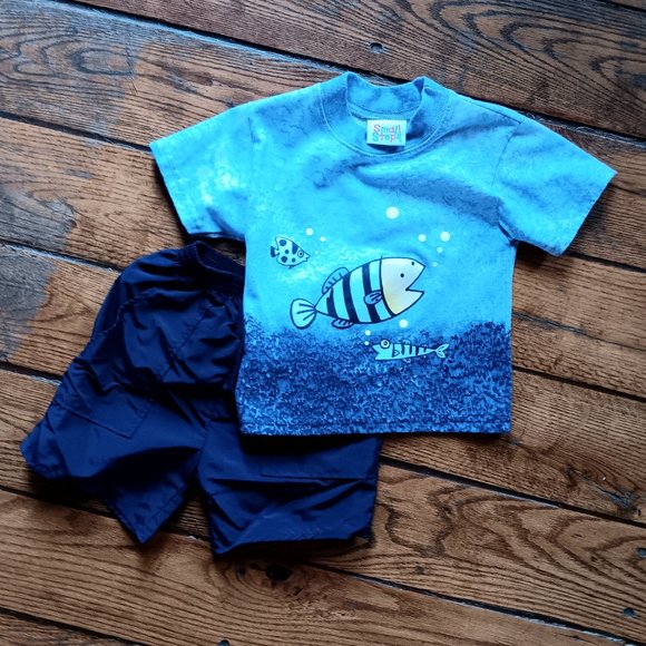 Boys Toddler 24 Months Shirt and Shorts Set, Adorable Fish and Bubbles! NWOT - Picture 1 of 1